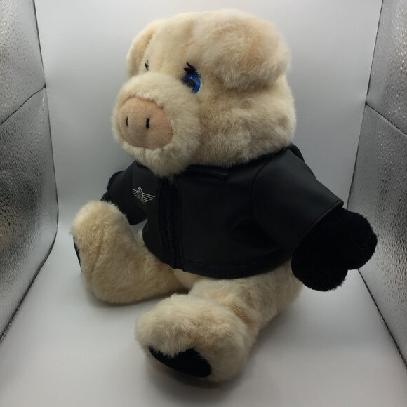 Vtg Harley Davidson God Bless America Plush Pig Stuffed Animal Motorcycle Jacket - Picture 2 of 13